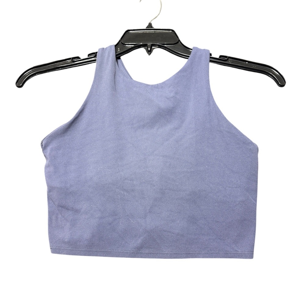 Athleta Conscious Crop Tank Women Small Blue Built-In Shelf Bra High Neck Active